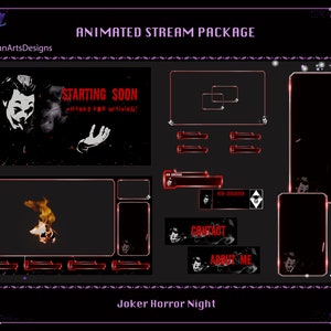 Animated Stream Overlay Package Joker Scary Night, Horror Joker Animated Twitch Overlays for Streamers, OBS, Streamlabs, StreamElements