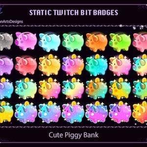 Insignias de sub bits de Twitch de alcancía, insignias de bits de Twitch de cerdo coloridos lindos, insignia de bits de sub de Kawaii para serpentinas, discordia - Sin números