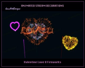 Valentine Fireworks Stream Decorations, Valentine Heart Fireworks Twitch Overlay for Streamer, Vtuber, OBS, Streamlabs - With Texts