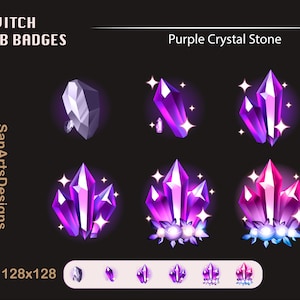 Purple Crystal Stone Twitch Sub Badges, Purple Gem Stone Twitch Sub Badges, Kawaii Sub Badges for Streamers, YouTubers, Discord, OBS