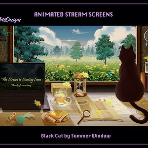 Animierte Stream Overlays Black Cat by the SUMMER Fenster, Animierte Twitch Overlays Summer Cat für Streamers, OBS, StreamLabs