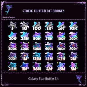 Blue Purple Galaxy Star Bottle Twitch Bit Badges, Galaxy Star Twitch Bit Badges, Celestial Bit Badges, Kawaii Sub Bit Badge for Streamers