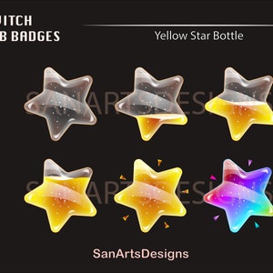 Yellow Star Bottle Twitch Sub Badges | Gold Star Stream Badges | Streamers, Vtubers, YouTubers, OBS, Chatting