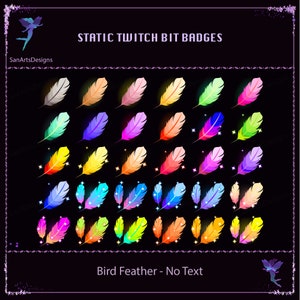 Insignias de bits de Twitch de plumas de pájaro coloridas, insignias de bits de Twitch de plumas de pájaro mágicas, insignia sub Kawaii para Streamer - Sin texto