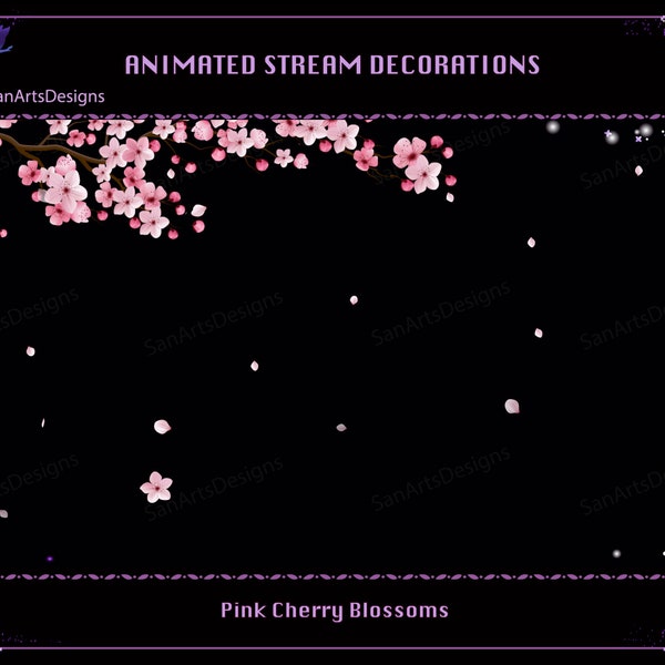 Sakura Branch Animated Stream Decorations, Falling Sakura Twitch Overlay for Streamer, Vtuber, OBS, Streamlabs, StreamElement