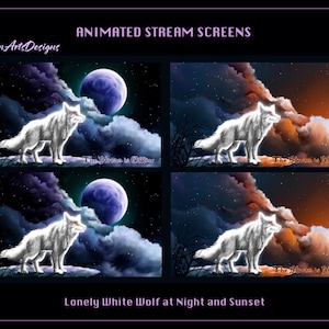 Animated Stream Screen Overlays Lonely White Wolf, Animated Twitch Overlays Lonely White Wolf for Streamers, OBS, YouTubers, Streamlabs
