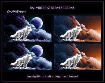 Animated Stream Screen Overlays Lonely White Wolf, Animated Twitch Overlays Lonely White Wolf for Streamers, OBS, YouTubers, Streamlabs