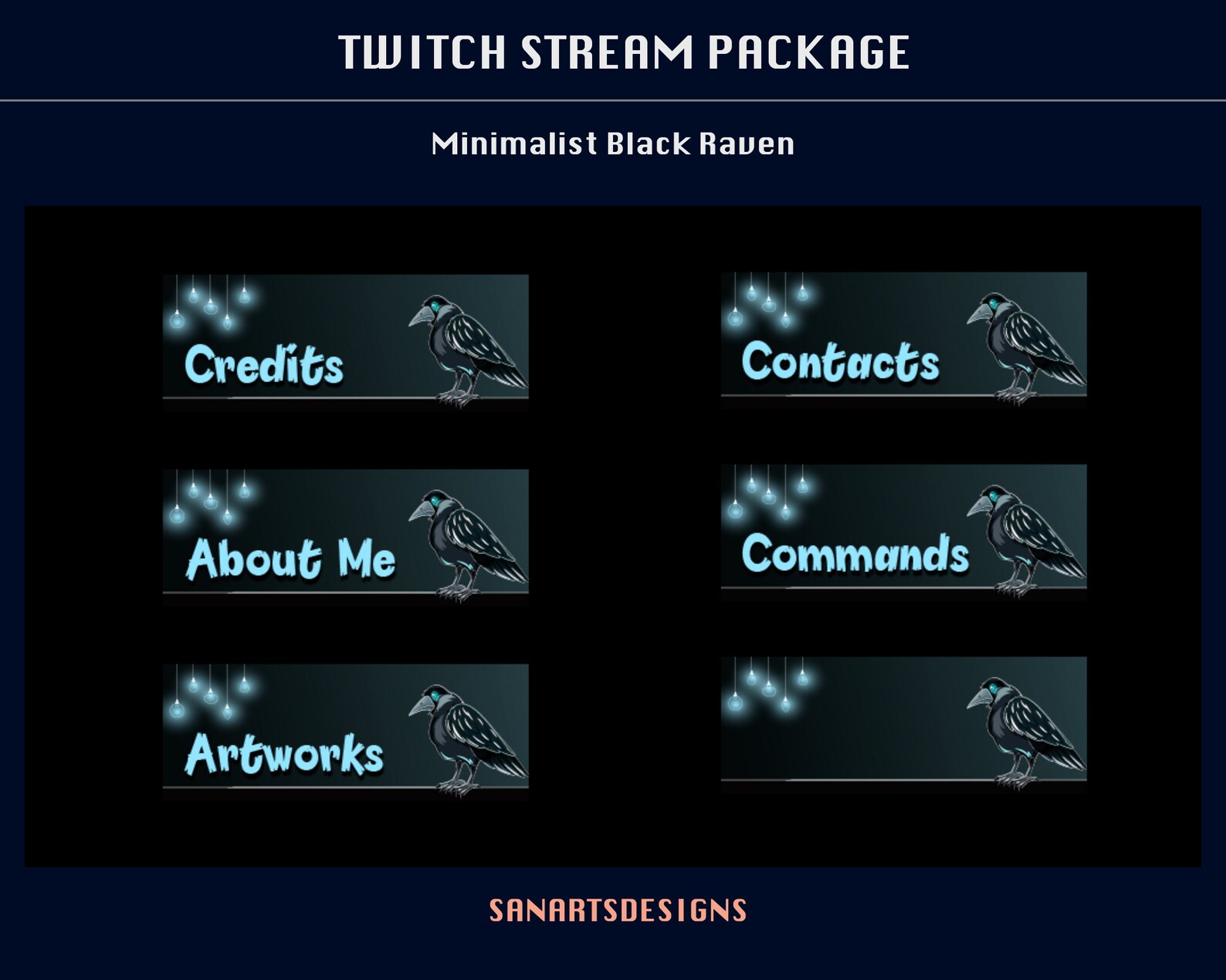 Animated Stream Package Black Raven, Animated Twitch Overlay Package ...