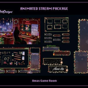 Christmas PC Room Animated Stream Bundle, Xmas PC Room Twitch Overlay Package, Winter Game Room Twitch Overlay Bundle for Streamers, OBS
