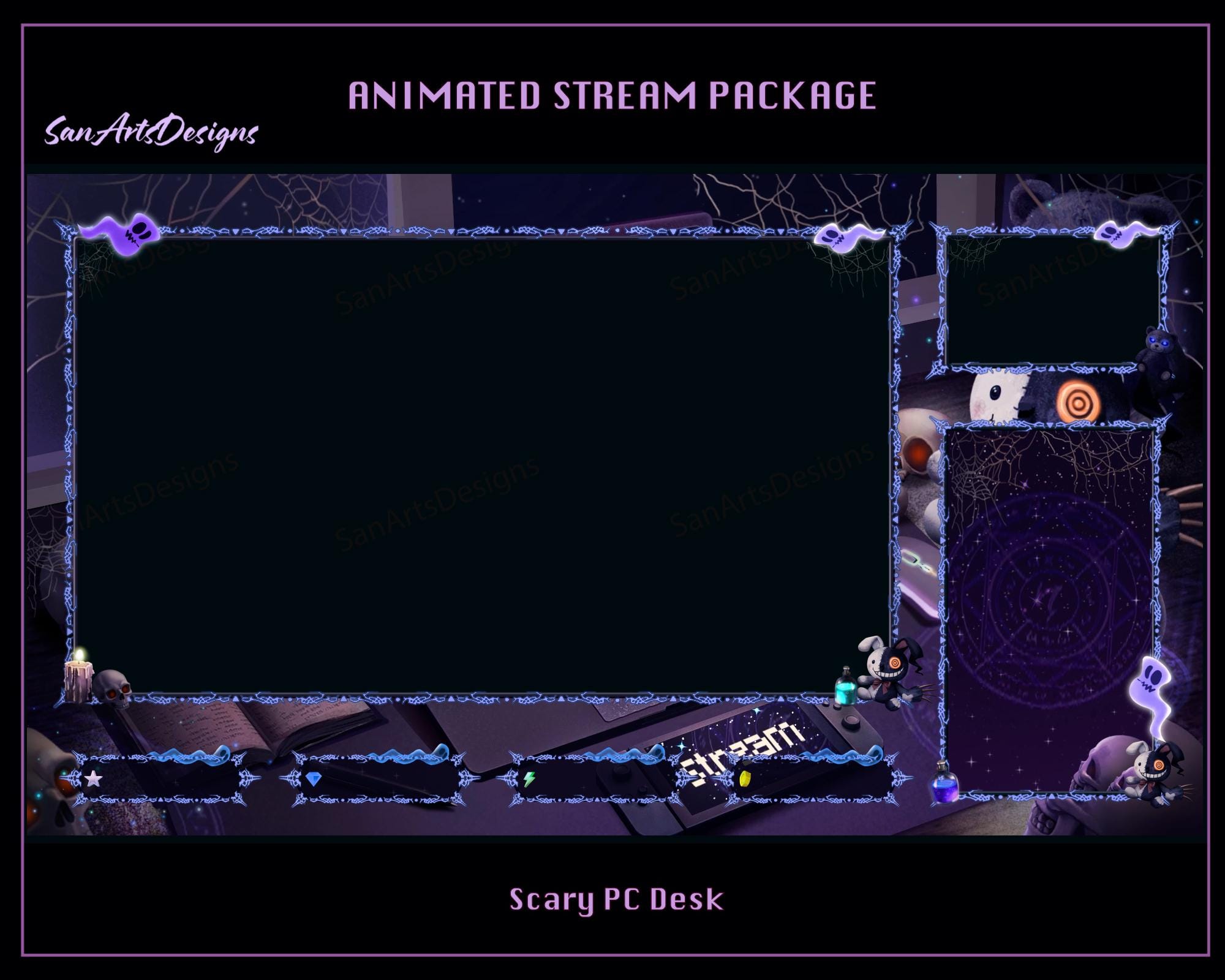 Scary PC Desk Animated Stream Bundle, Spook PC Desk Twitch Overlay ...