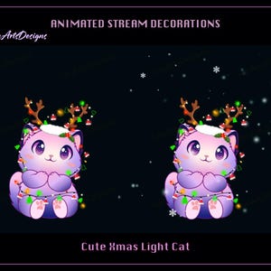 Cute Christmas Cat Stream Decorations, Cute Light Cat Twitch Stream Decoration for Streamer, Cute Light Cat Twitch Emotes