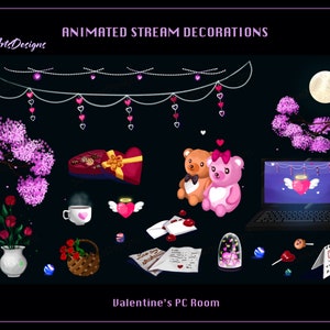 Cute Valentine Stream Decoration Set, Cute Valentine Twitch Decoration Set, Heart Rose Stream Decorations for Streamer, OBS, Streamlabs