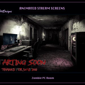 Animated Stream Overlay Zombie PC Room, Animated Twitch Overlay Zombie PC Room, Zombie Game Room Twitch Screen for Streamer, OBS, StreamLabs
