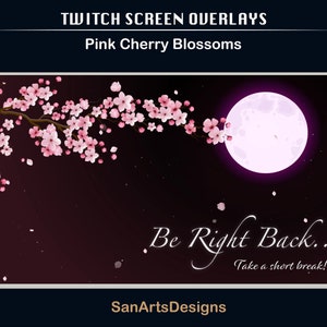 アニメーションシーン ピンクの桜と月、ストリーマー、OBS、Vtuber、YouTuber向けのアニメーションTwitchオーバーレイ ピンクの桜