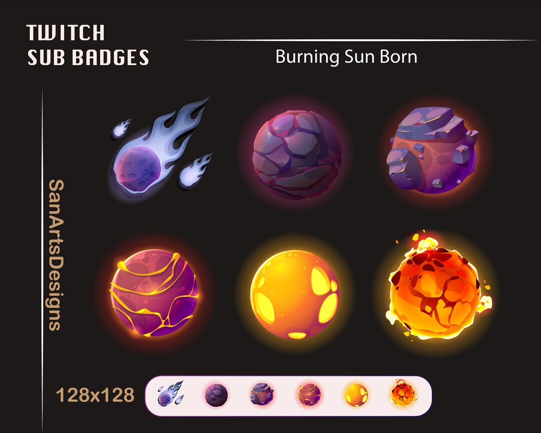 Burning Sun Twitch Sub Badges, Sun Born Twitch Sub Badges, Kawaii Sub ...