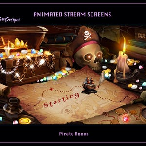 Animated Stream Overlays Pirate Room, Pirate Desk Animated Twitch Overlays for Streamers, OBS, StreamLabs, StreamElements