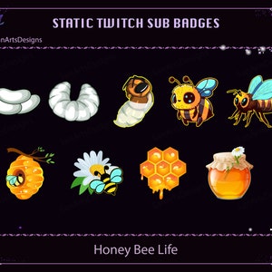 Honey Bee Life Twitch Sub Badges, Bee Twitch Sub Badges for Streamers, Vtubers, YouTubers