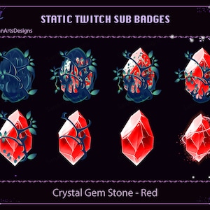 Red Gem Stone Twitch Sub Badges, Red Diamond Stone Twitch Sub Badges, Kawaii Sub Badges for Streamers, YouTubers, Discord, OBS