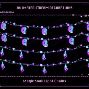 Magic Sea Snail Light Chains Animated Twitch Stream Decorations, Animated Ocean Stream Decorations for Streamer, Vtuber, OBS, Streamlabs