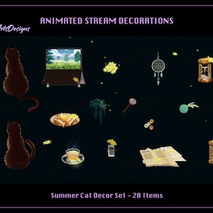 Animierte Sommer Stream Dekorationen, Sommer Daisy Twitch Dekorationen, Sommer Cat Stream Decor Set für Streamer, Vtuber, OBS, Streamlabs