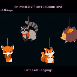 Fall Hanging Cuties Animated Stream Decorations, Cute Autumn Twitch Decorations, Cute Fox Weasel Squirrel Twitch Decoration for Streamers