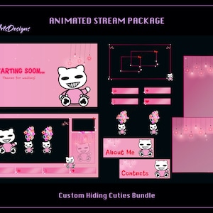 Paquete de transmisión animada personalizado Cuties minimalistas, superposiciones de Twitch animadas personalizadas que ocultan Cuties para Streamers, OBS, Vtubers, YouTubers