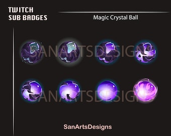 Purple Magic Crystal Ball Twitch Sub Badges / Kawaii Sub Bit Badges for Streamers, YouTubers, Discord, OBS