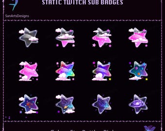 ストリーマー、Vtuber、YouTuber、チャット用のピンク ブルー ギャラクシー スター ボトル Twitch サブバッジ - バージョン 2