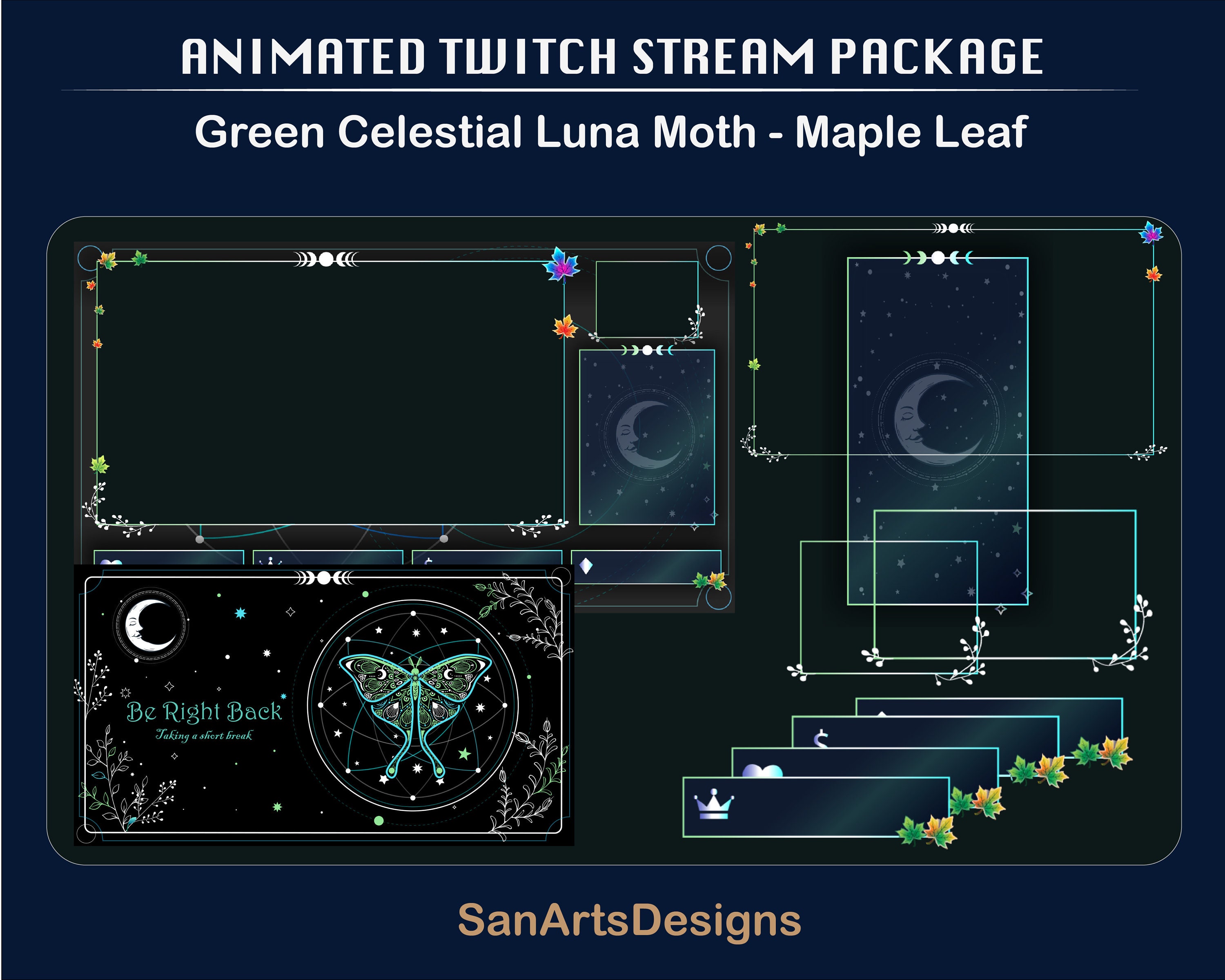 Static Stream Package Celestial Luna Moth Maple Leaf, Static Twitch ...