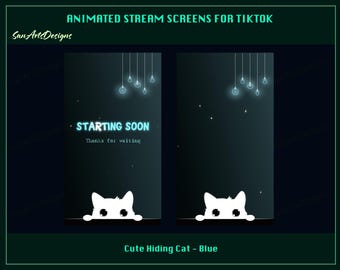 Superposiciones animadas de TikTok: lindo gato blanco escondido, superposiciones animadas de TikTok: lindo gato escondido, pantalla de TikTok de gato blanco para streamers