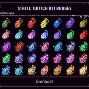 Grenade Twitch Bit Badges, Weapon Twitch Bit Badges, Kawaii Sub Bit Badge for Streamer, YouTuber, Discord - No Text Version