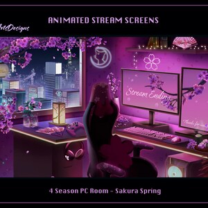 Sakura PC Room Animated Stream Overlay, Sakura PC Room Animated Twitch Overlay, Sakura Game Room Twitch Screen Overlay for Streamers image 5