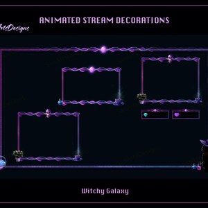 Witchy Galaxy Animated Camera Overlay, Witchy Galaxy Twitch Camera Overlays, Witchy Black Cat Camera Frame Decoration for Streamers