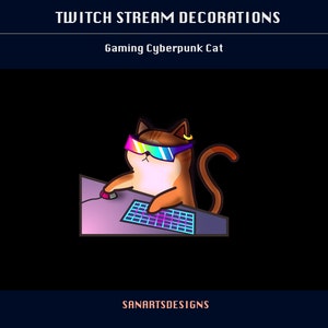 Cute Gaming Cyber Cat Animated Stream Decorations, Cute Gaming Guy Twitch Decorations for Streamer, Vtuber, OBS, Streamlabs