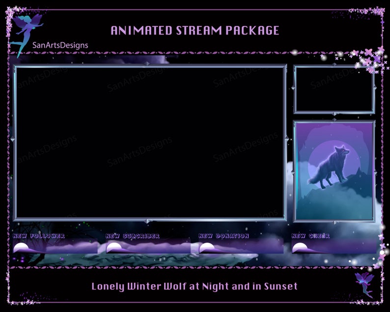 Animated Stream Bundle Lonely Winter Wolf, Animated Twitch Overlay ...