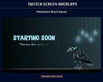 Geanimeerde streamschermen Black Raven, geanimeerde Twitch-schermoverlays Minimalistische Black Raven voor streamers, OBS, Streamlabs, StreamElements