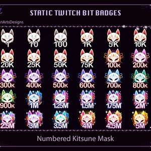 Kitsune Mask Twitch Bit Badges, Kitsune Mask Twitch Channel Point, Kawaii Sub Badge for Streamer, YouTuber, Discord, OBS, Streamlabs