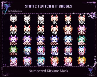 Kitsune Mask Twitch Bit Badges, Kitsune Mask Twitch Channel Point, Kawaii Sub Badge for Streamer, YouTuber, Discord, OBS, Streamlabs
