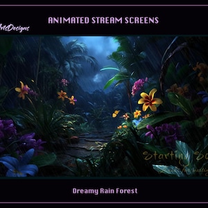 Rainy Rain Forest Animated Stream Overlays, Rain Forest Animated Twitch Screen Overlays, Flower Forest Twitch Overlay for Streamers, OBS