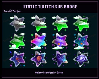 ストリーマー、Vtuber、YouTuber、チャット用のグリーンギャラクシースターボトルTwitchサブバッジ