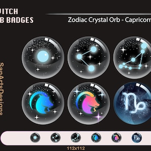 Steenbok Crystal Ball Twitch Sub Badges / Zodiac Magic Ball Twitch Sub Badges / Kawaii Sub Badges voor Streamers, YouTubers, Discord, OBS