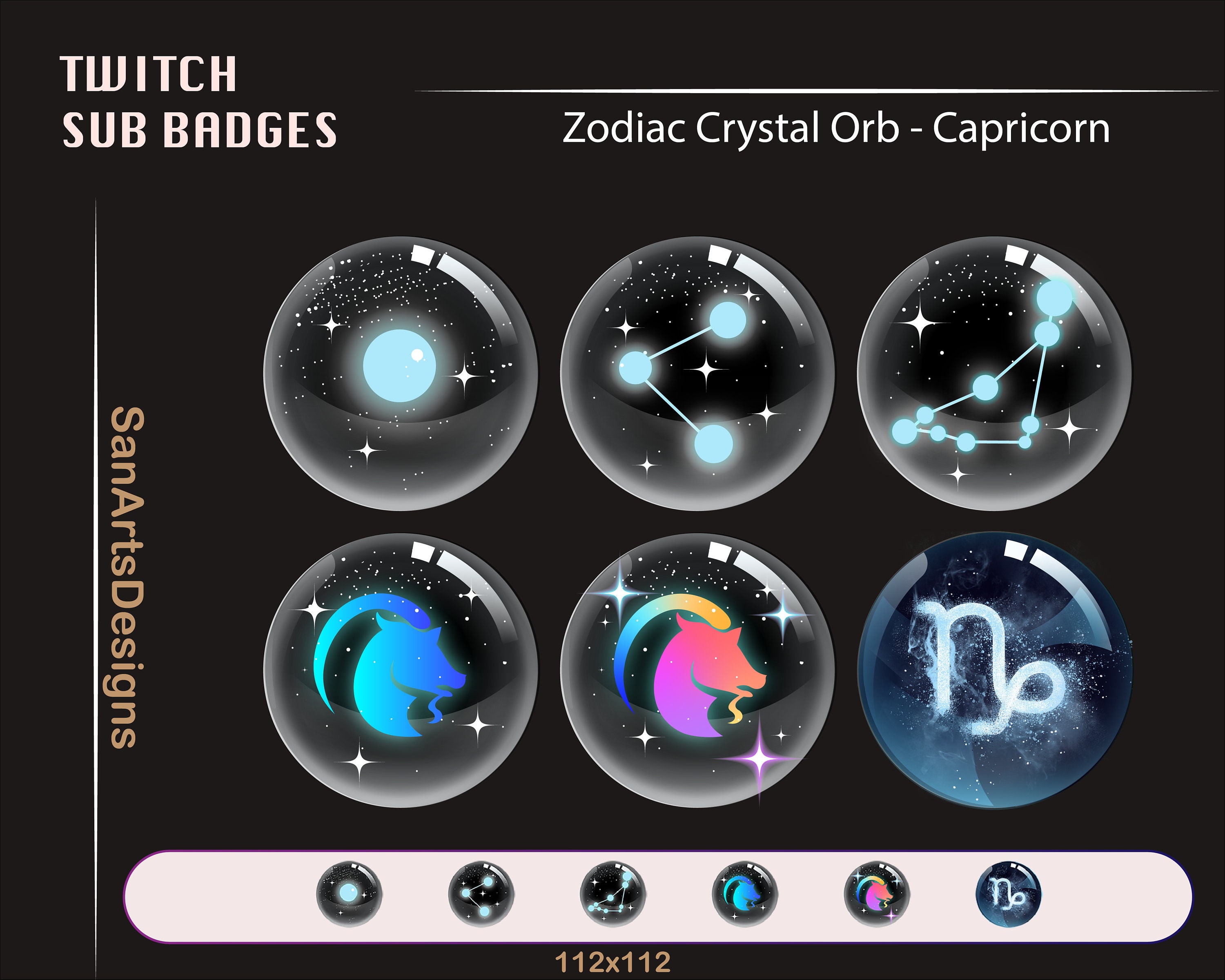 Capricorn Crystal Ball Twitch Sub Badges / Zodiac Magic Ball