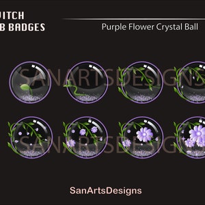 Purple Flower Crystal Ball Twitch Sub Badges / Flower Magic Ball Twitch Sub Badges / Kawaii Sub Badges for Streamers, YouTuber, Discord, OBS