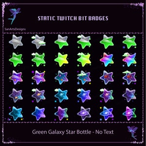 Green Galaxy Star Bottle Twitch Sub Bit Badges, Green Galaxy Star Twitch Sub Bit Badges, Kawaii Sub Bit Badge for Streamers