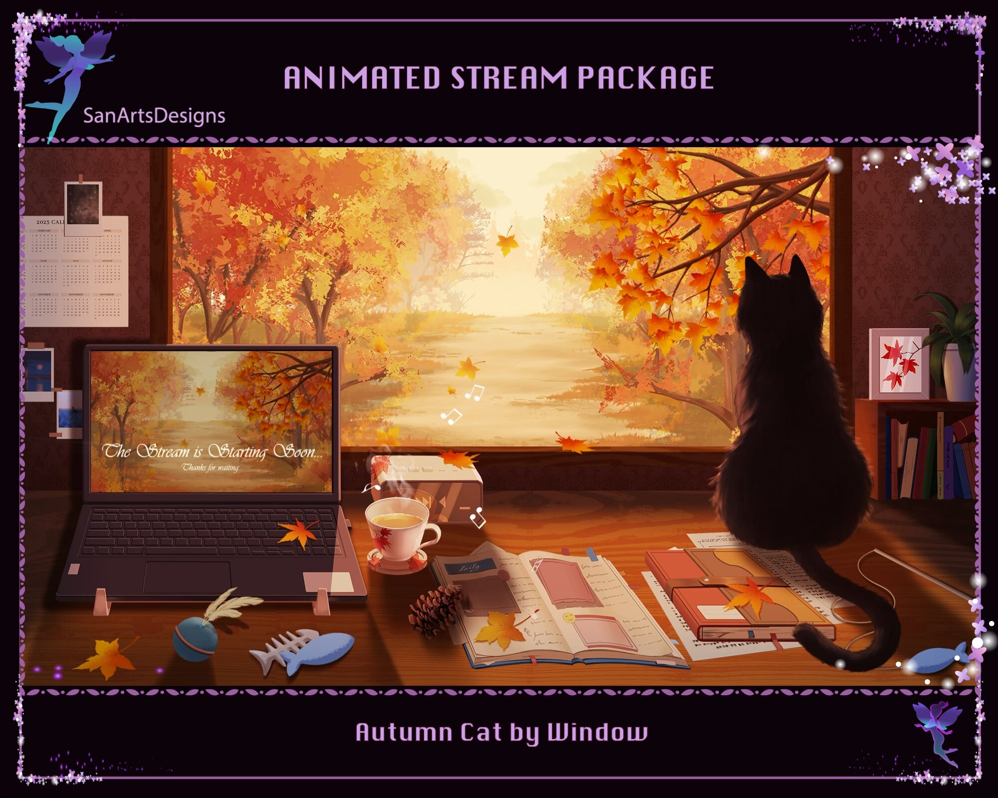 Animated Stream Overlay Package Black Cat by Autumn Window, PC Room in ...