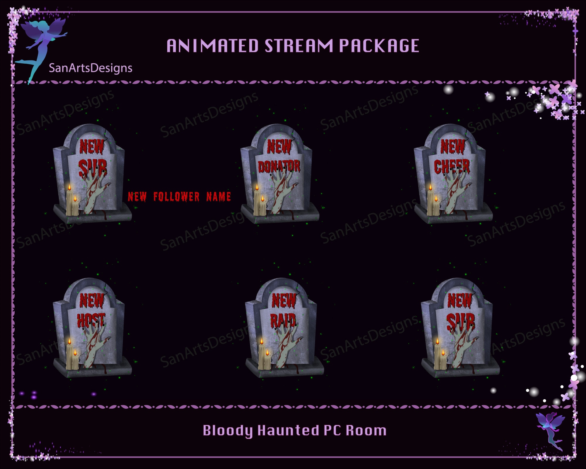 Haunted Overlay Animated Stream Overlay Package Bloody Haunted PC Room, Animated Twitch ...