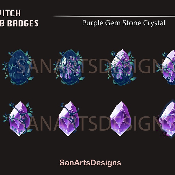 Purple Gem Stone Twitch Sub Badges / Purple Diamond Stone Twitch Sub Badges / Kawaii Sub Badges for Streamers, YouTubers, Discord, OBS