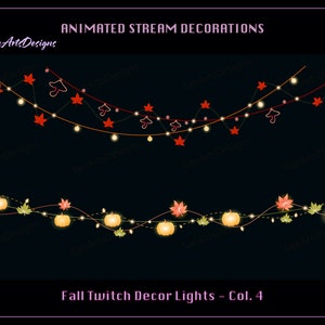 Herbst Kürbis und Ahornblatt Lichterketten Animierte Stream Dekorationen, Herbst Twitch Dekorationen, Kürbis Twitch Dekorationen für Streamer