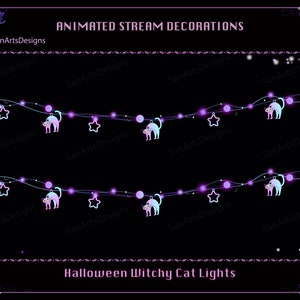 Halloween Witchy Cat Light Chains Animated Stream Decorations, Halloween Cat Light Chain Stream Decorations for Streamers, OBS, Streamlabs