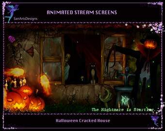 Animated Stream Overlay Package Halloween Cracked House, Animated Twitch Overlays House of Horror for Streamers, OBS, Streamlabs